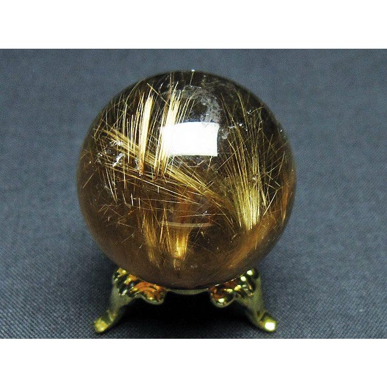 ルチルクォーツ 丸玉 ゴールドタイチンルチル水晶 33mm t145-2566 : 誠