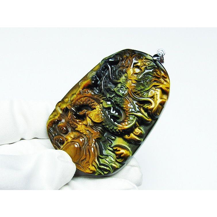 仏　龍　タイガーアイ　ペンダントトップ　ビーズ ペンダントトップ タイガーアイ 龍 （穴なし） プレート 虎目石