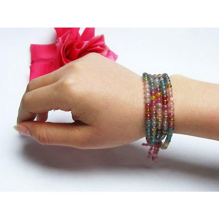 トルマリン3重 ブレスレット ネックレス 兼用可4mm t179-185 : 誠安