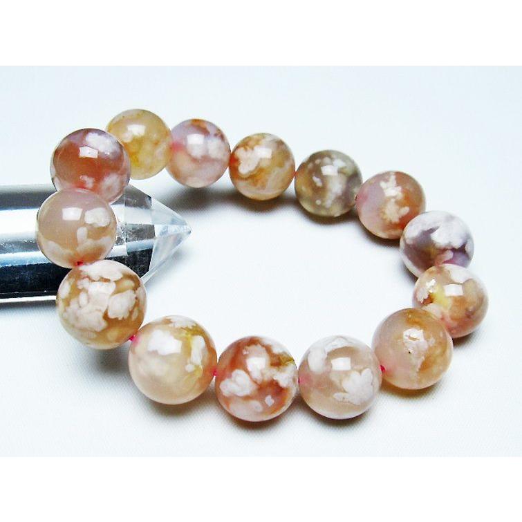 桜メノウ チェリーブロッサムアゲート ブレスレット 15mm t213-1739 