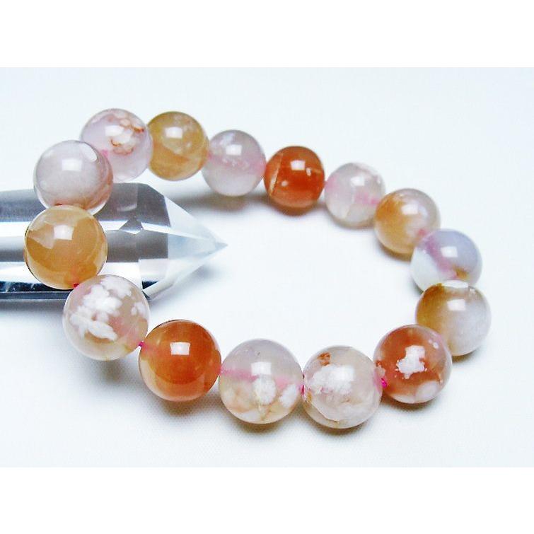 桜メノウ チェリーブロッサムアゲート ブレスレット 14mm t213-1900