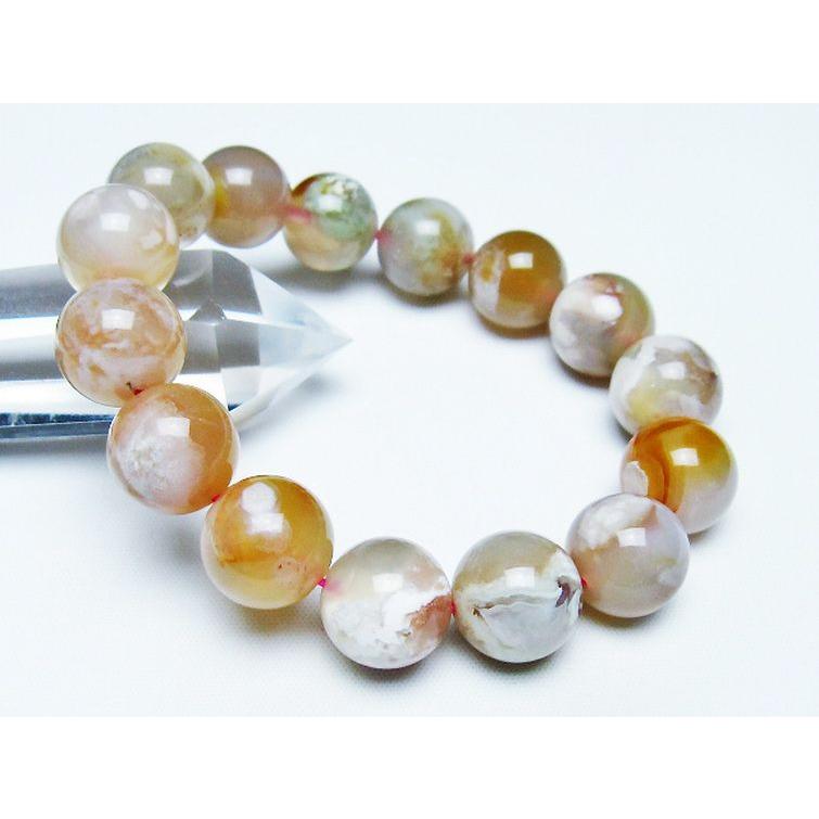 桜メノウ チェリーブロッサムアゲート ブレスレット 14mm t213-1915 