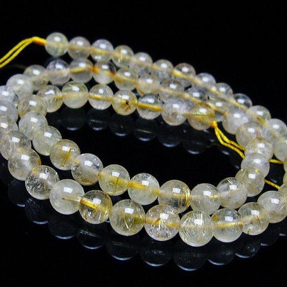 【天然石】ゴールドルチルクウォーツ① ルチルクォーツ 一連 ゴールドタイチンルチル 7mm t320-3773 : 誠安