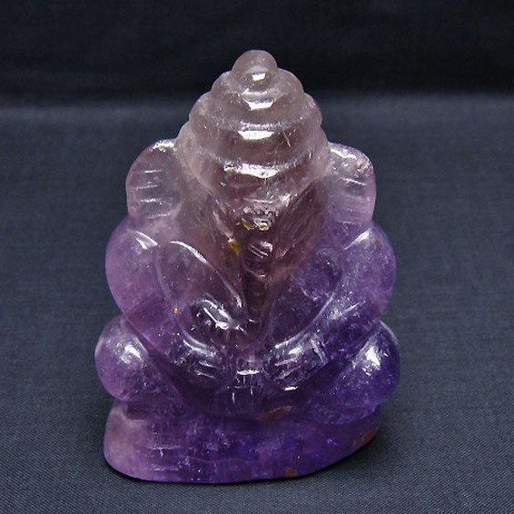 アメジスト彫刻 ガネーシャ像 アメジスト ガネーシャ 彫刻品 置物[T42-458]