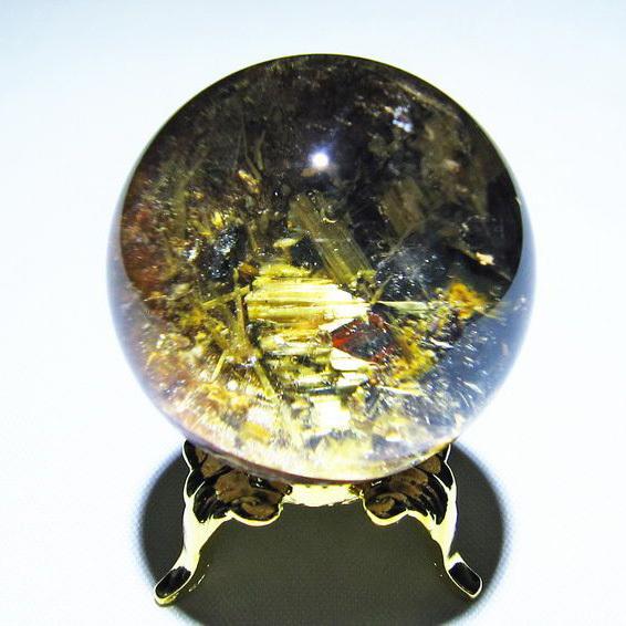 ルチルクォーツ 丸玉 ゴールドタイチンルチル水晶 35mm t637-4129 : 誠