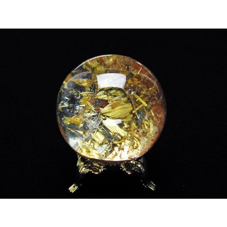 ルチルクォーツ 丸玉 ゴールドタイチンルチル水晶 35mm t637-4129 : 誠
