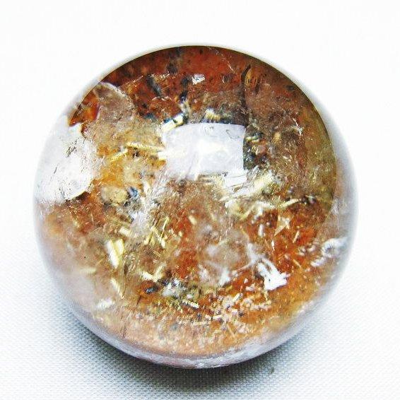 ルチルクォーツ 丸玉 ゴールドタイチンルチル水晶 42mm t637-4672 : 誠