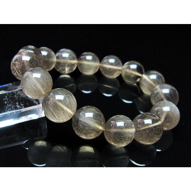 ルチルクォーツ キャッツアイ プラチナルチル ブレスレット 14mm t684 