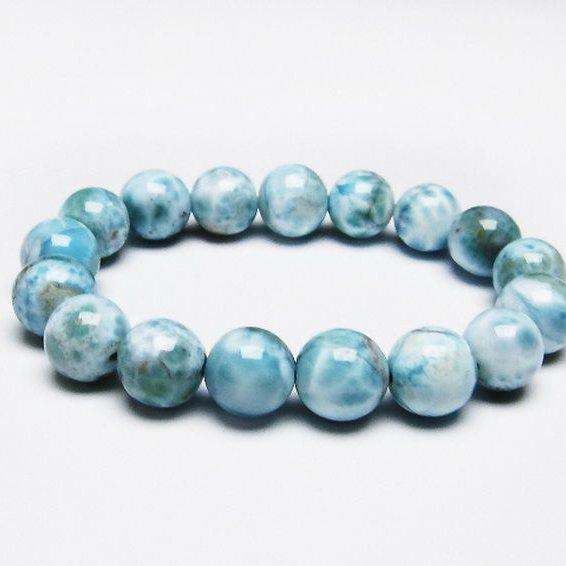 天然石 ラリマー　ブレスレット 12mm 20cm 動画】【1点もの】アイスラリマー ラウンド12mm 1連(ブレス) NO.6