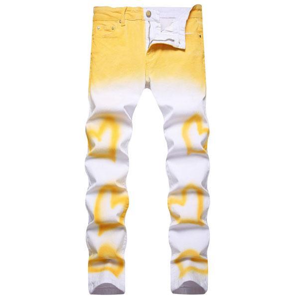 ハート スプレープリント ジーンズ メンズ ジーパン デニムパンツ スキニージーンズ おしゃれ ロング ボトムス 個性的 ストリート系 M