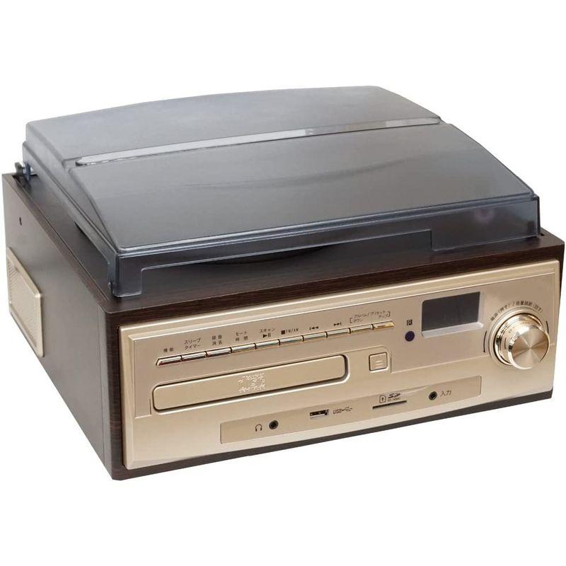 ベルソス マルチレコードプレーヤー レコード カセット CD ラジオ USB SD 外部音源 再生/録音可能 ステレオ ブラウンウッド調 M