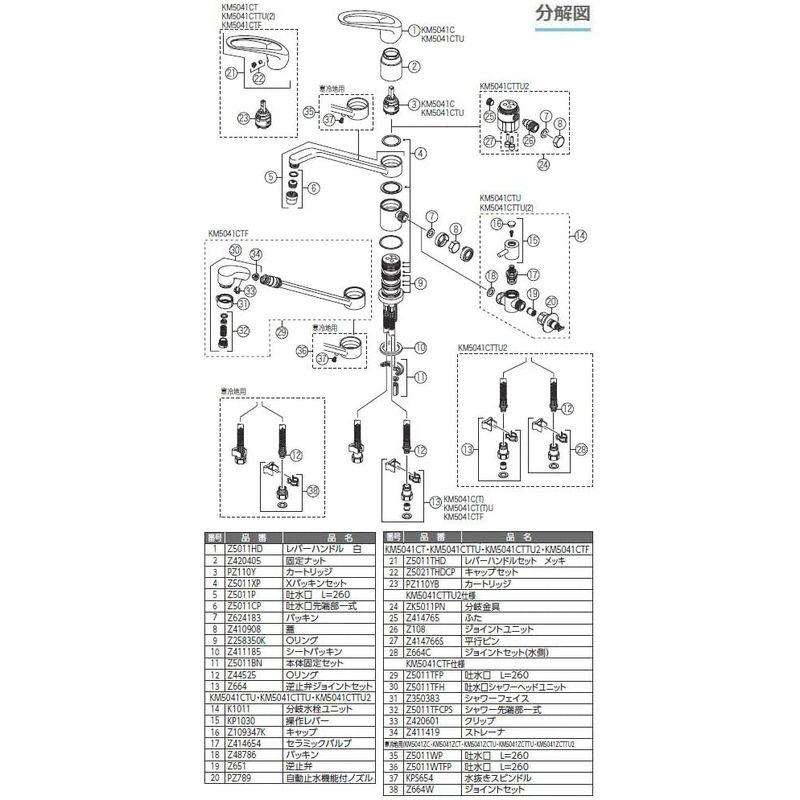 KVK　流し台用シングルレバー混合水栓　回転分岐孔付(給水)とめるゾウ付　KM5041CTTU