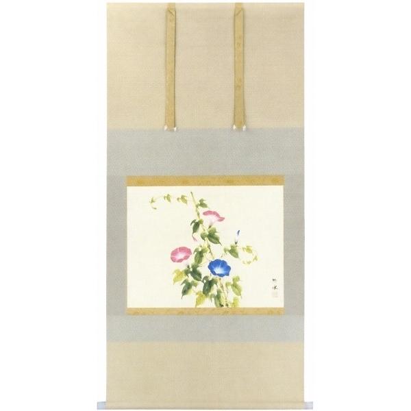 掛け軸 奥田吟水 美術 工芸品 朝顔 奥田吟水 日本画 真筆 尺八