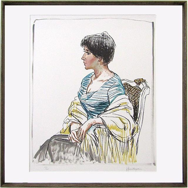 小松崎邦雄 作品 椅子に座る女 リトグラフ 額付き 人物画 女性の横顔 美人画 一水会 浦和画家 B878 駿河画廊 通販 Yahoo ショッピング