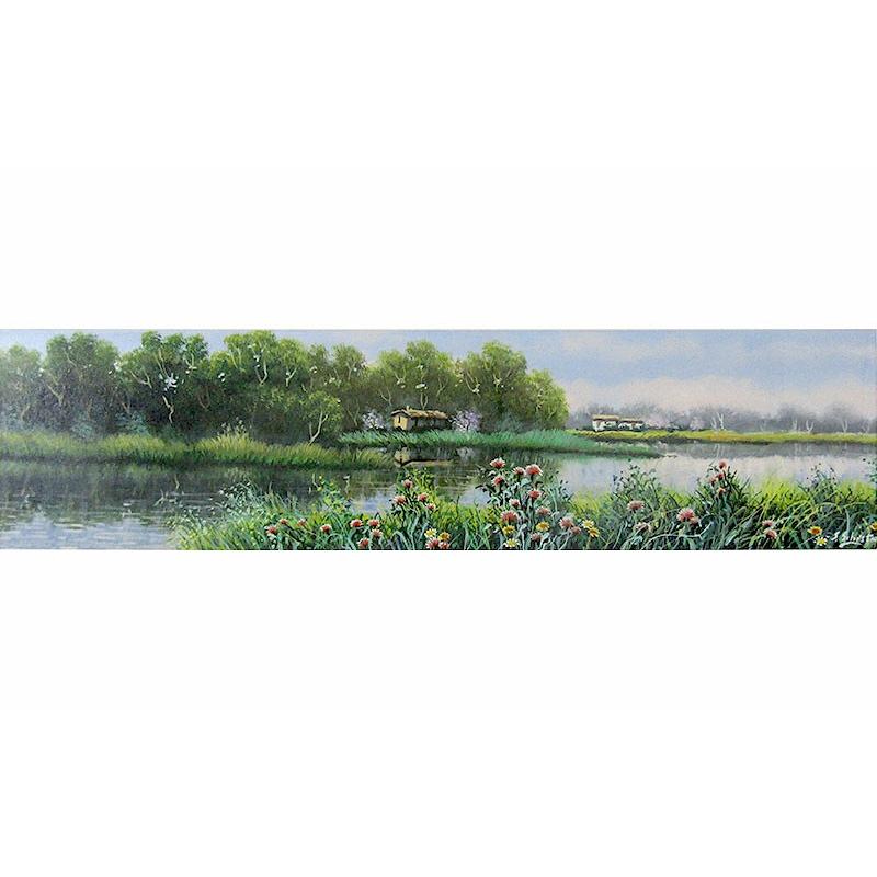 S シルベストロ 水辺の風景 油彩画 80xcm 額付き 真筆 ヨコ長の絵 絵画 風景画 肉筆作品 Fk1 駿河画廊 通販 Yahoo ショッピング