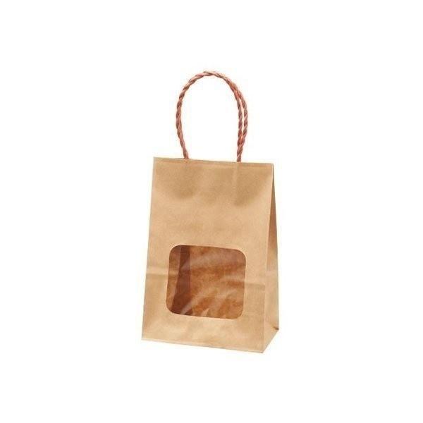 窓付き紙袋 ウィンドウミニバッグ 茶無地クラフト　赤紐 110×60×160mm (100枚入)｜seibu-store