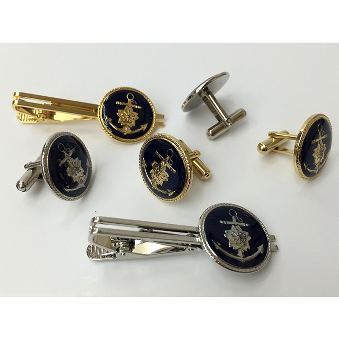 海上自衛隊 ネクタイピンカフスボタンセット タイピン・カフスセット 海上自衛隊マーク（丸型） 金・銀