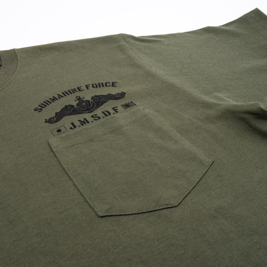 ポケット付き Tシャツ（ 左胸ドルフィン ） 海上自衛隊 ミリタリー 自衛隊 グッズ 潜水艦き章 JMSDF SUBMARINE FORCE 綿100％ 6.2oz  ヘビーウェイト カーキー |  | 10