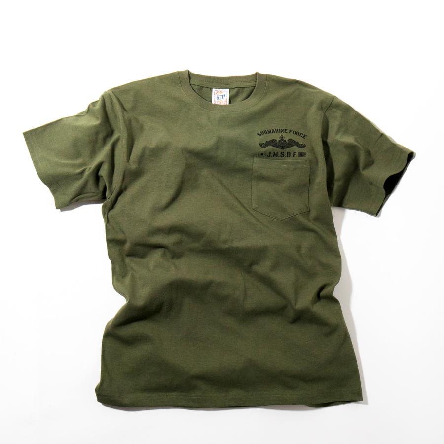 ポケット付き Tシャツ（ 左胸ドルフィン ） 海上自衛隊 ミリタリー 自衛隊 グッズ 潜水艦き章 JMSDF SUBMARINE FORCE 綿100％ 6.2oz  ヘビーウェイト カーキー |  | 11