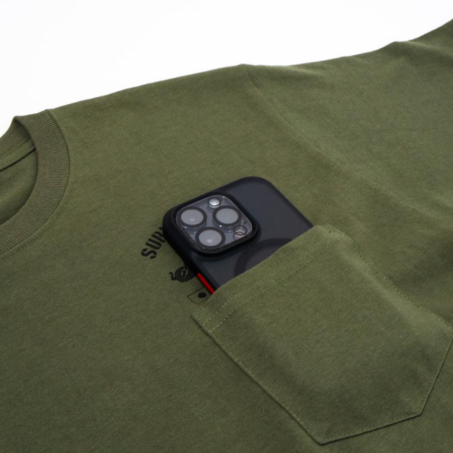 ポケット付き Tシャツ（ 左胸ドルフィン ） 海上自衛隊 ミリタリー 自衛隊 グッズ 潜水艦き章 JMSDF SUBMARINE FORCE 綿100％ 6.2oz  ヘビーウェイト カーキー |  | 12