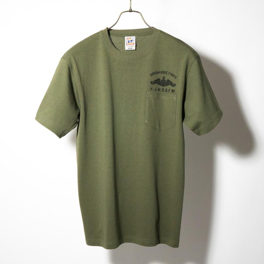 ポケット付き Tシャツ（ 左胸ドルフィン ） 海上自衛隊 ミリタリー 自衛隊 グッズ 潜水艦き章 JMSDF SUBMARINE FORCE 綿100％ 6.2oz  ヘビーウェイト カーキー |  | 01