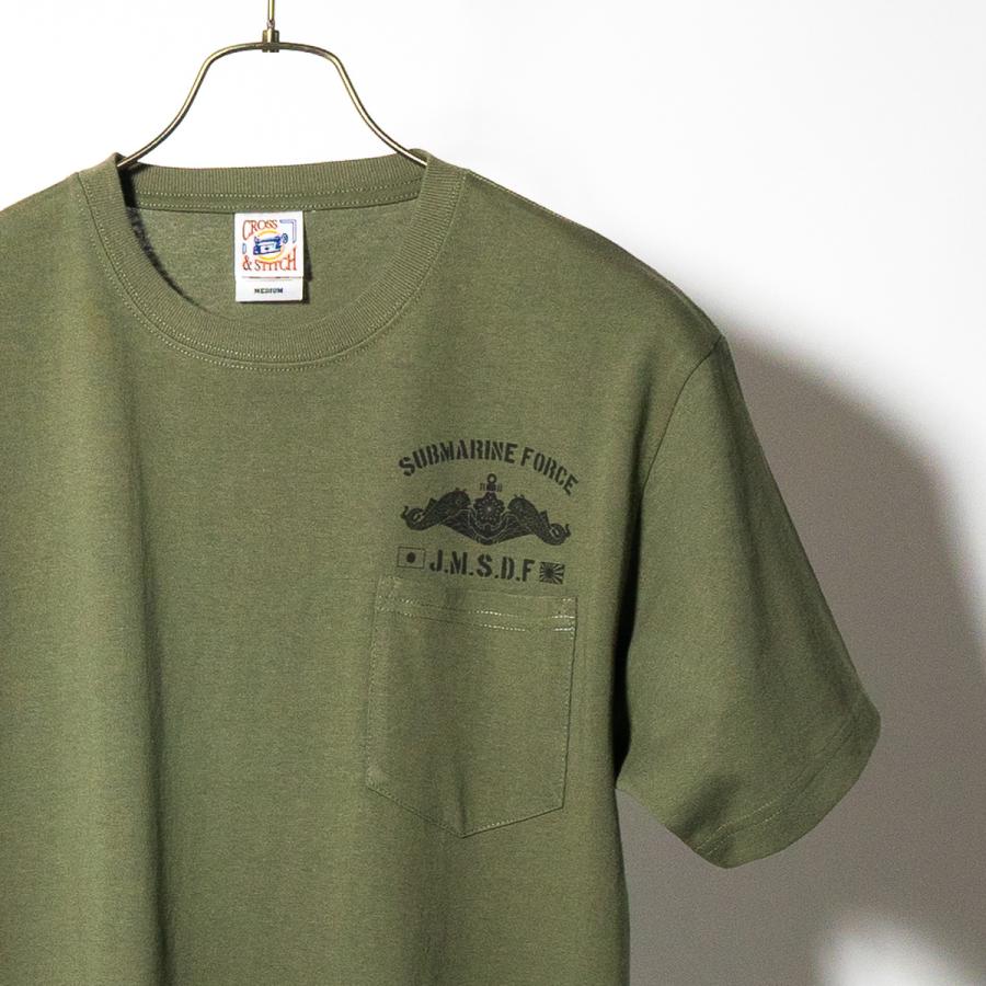 ポケット付き Tシャツ（ 左胸ドルフィン ） 海上自衛隊 ミリタリー 自衛隊 グッズ 潜水艦き章 JMSDF SUBMARINE FORCE 綿100％ 6.2oz  ヘビーウェイト カーキー |  | 02