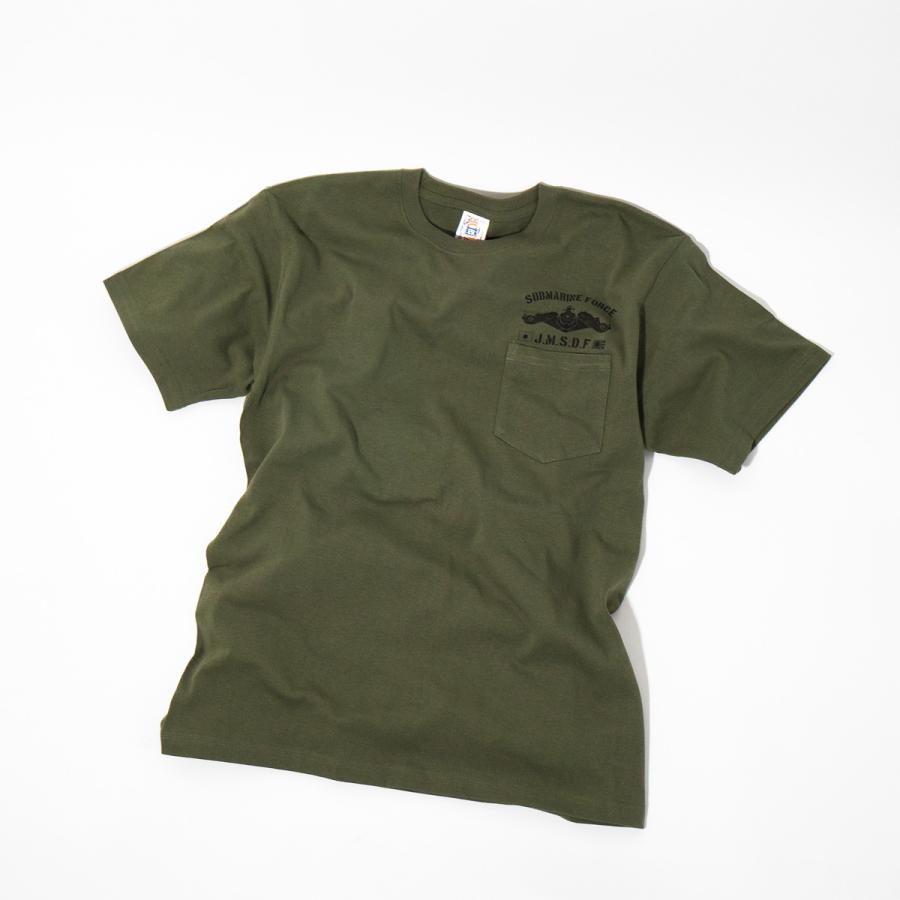 ポケット付き Tシャツ（ 左胸ドルフィン ） 海上自衛隊 ミリタリー 自衛隊 グッズ 潜水艦き章 JMSDF SUBMARINE FORCE 綿100％ 6.2oz  ヘビーウェイト カーキー |  | 03