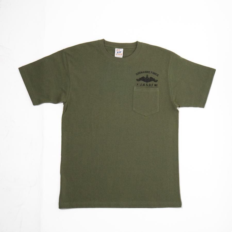 ポケット付き Tシャツ（ 左胸ドルフィン ） 海上自衛隊 ミリタリー 自衛隊 グッズ 潜水艦き章 JMSDF SUBMARINE FORCE 綿100％ 6.2oz  ヘビーウェイト カーキー |  | 04
