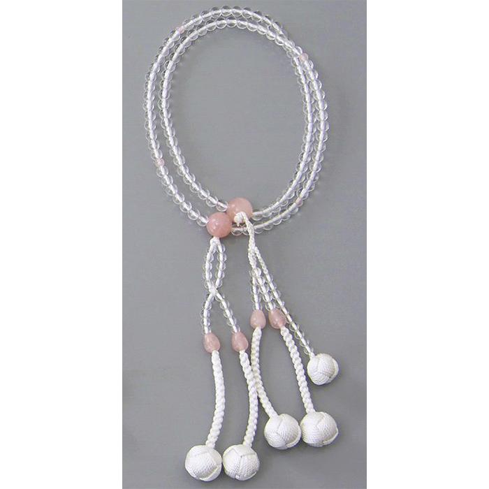 誓願堂 創価学会 数珠 念珠 水晶 桐箱入 紅水晶 正絹かがり梵天 8.0寸