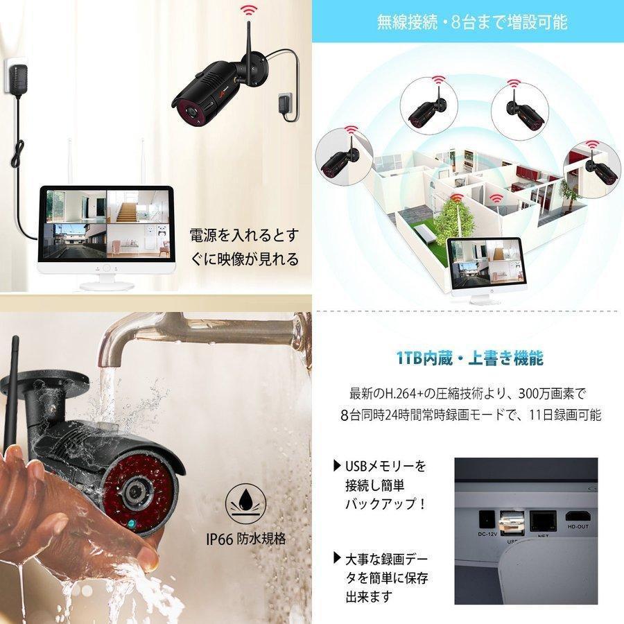 ANRAN 防犯カメラ ワイヤレス 300万画素 12インチモニター付き 1TBHDD
