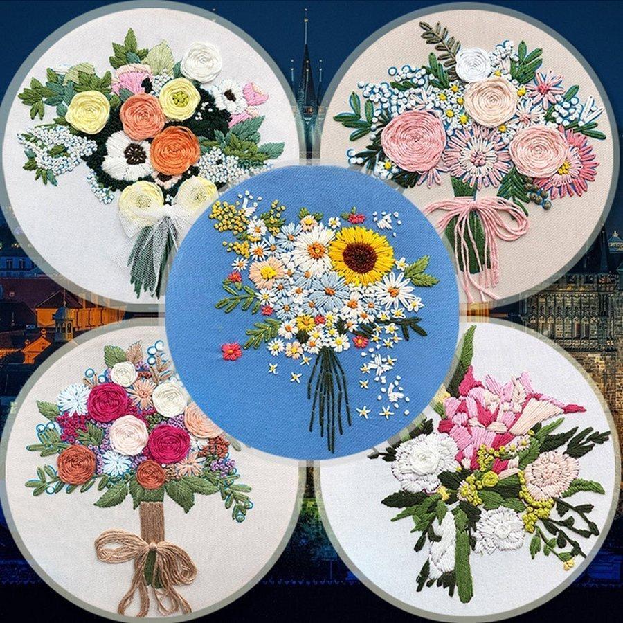 花柄刺繍 円形インテリア 3月発売の新しい刺繍本、 〝贈る“にちなんで 円形のギフトボックスが