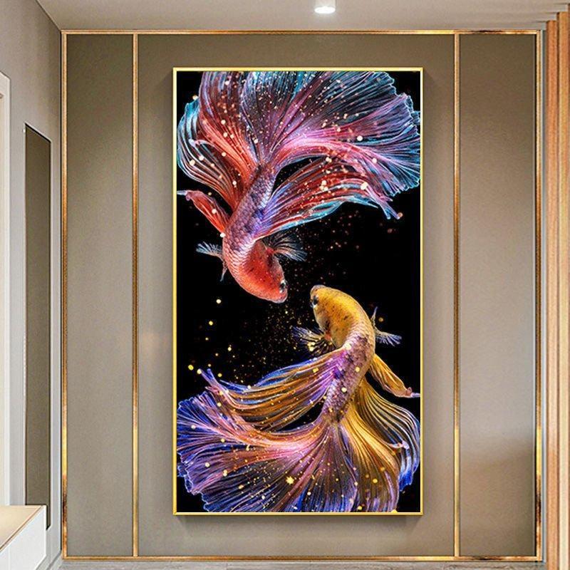 昭和レトロ刺繍絵、日本画 アート、木製 フレーム 金魚 昭和レトロ 木製 フレーム 金魚 デメキン 3匹 水彩画 日本画