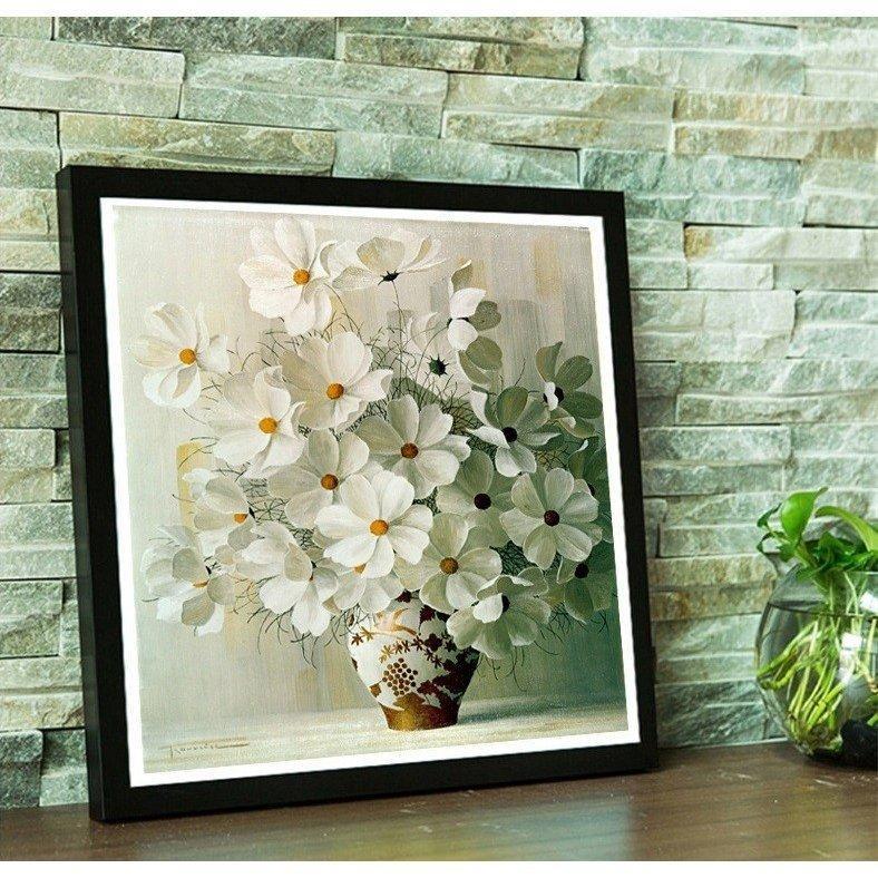 クロスステッチ 刺繍キット デイジー花 白い 図案印刷 初心者 中級