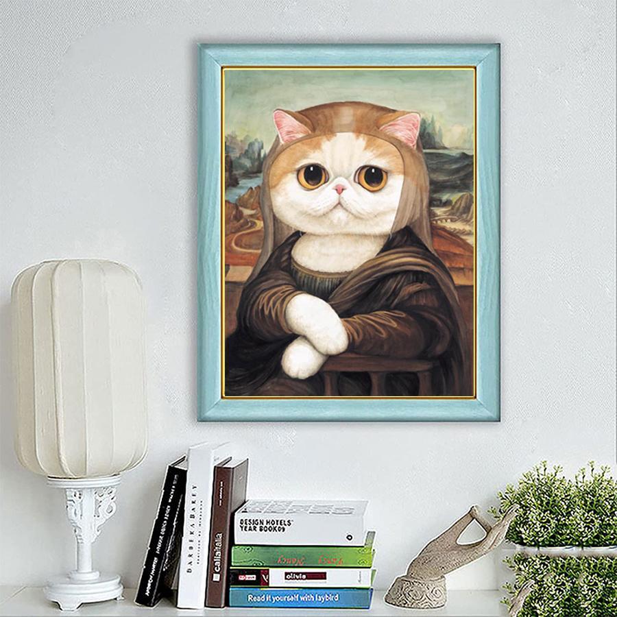 5D ダイヤモンド アート かわいい 猫 モナリザ 刺繍キット ビーズ絵画