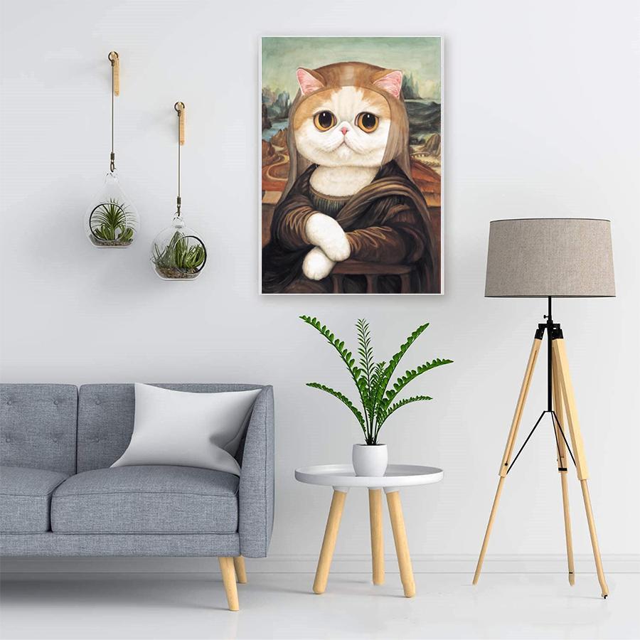 5D ダイヤモンド アート かわいい 猫 モナリザ 刺繍キット ビーズ絵画