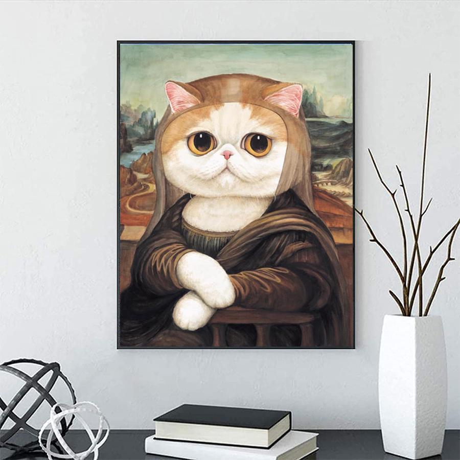 5D ダイヤモンド アート かわいい 猫 モナリザ 刺繍キット ビーズ絵画