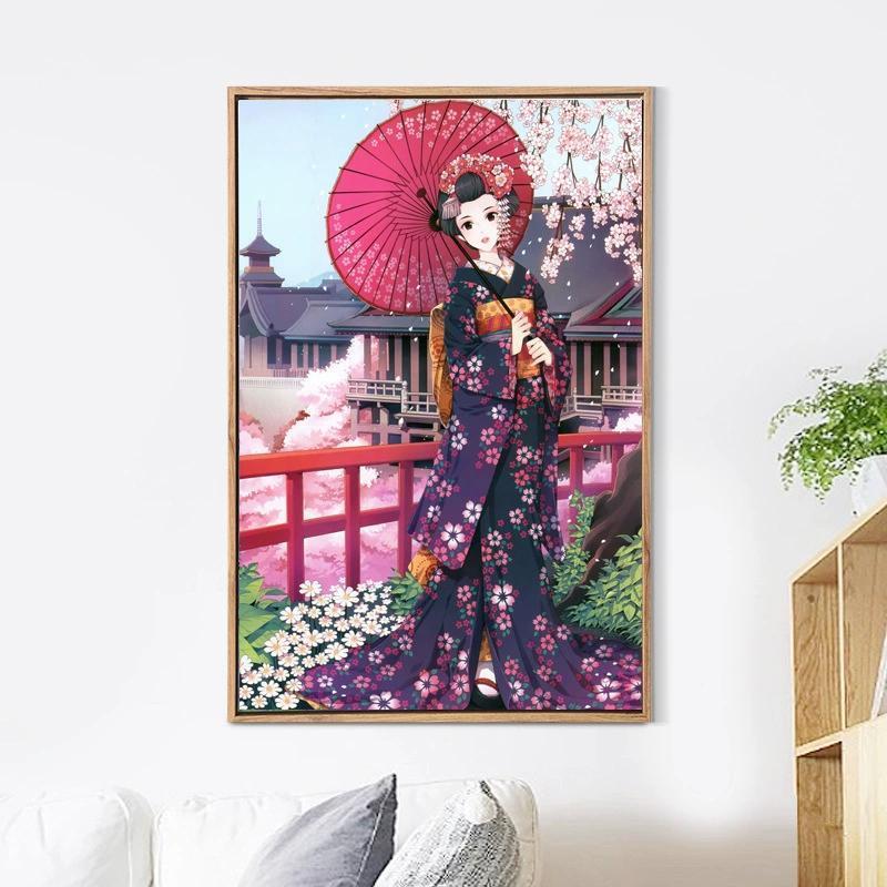 クロスステッチキット 美人 着物 和風 傘 手芸キット 人物 刺繍キット