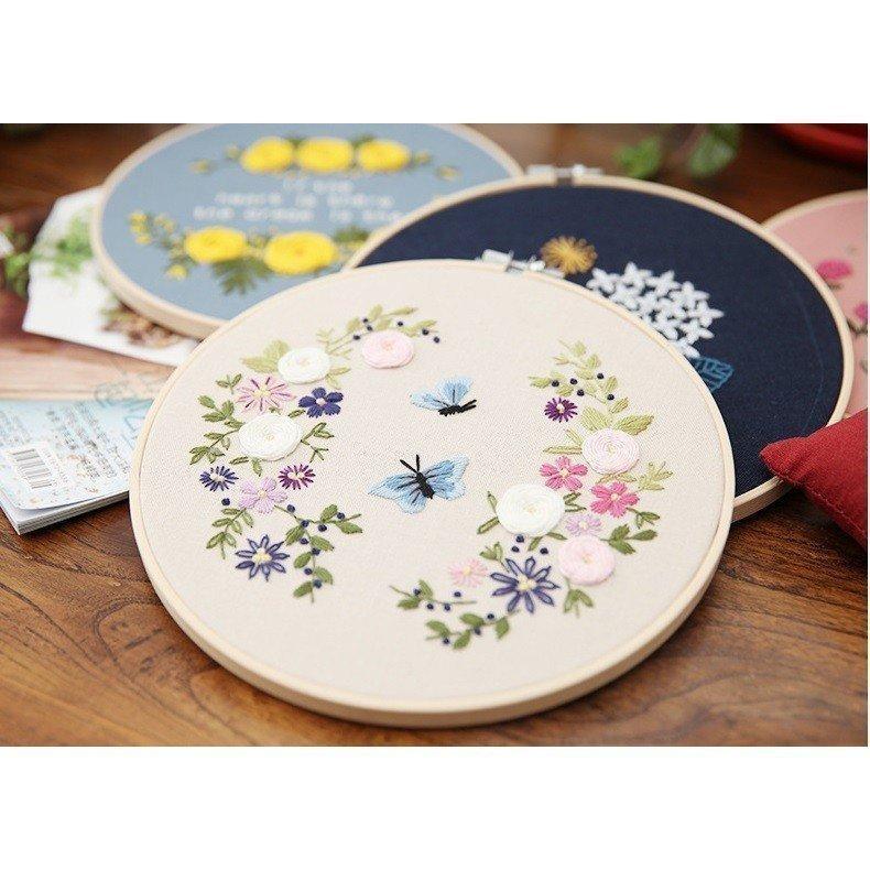 刺繍キット 立体パンジーの花柄 クロスステッチ 刺繍枠付き 図案