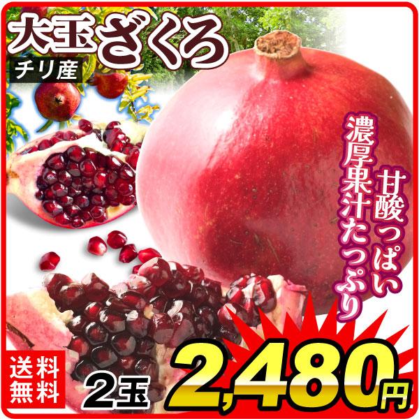 ザクロ 2玉 チリ産 大玉 1玉あたり400〜500g前後 ざくろ 柘榴