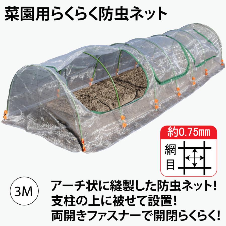 春の新作 営業 ファスナー付き 菜園用らくらく防虫ネット 園芸用トンネル3Ｍ 網目0.75mm×幅930mm×長3Ｍ 作業窓3カ所 銀線入り白色 1個売り italytravelpapers.com italytravelpapers.com