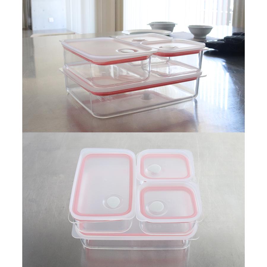 浅型 保存容器 4点セット 日本製 燕三条 ピンク LD-695 | 食品保存容器