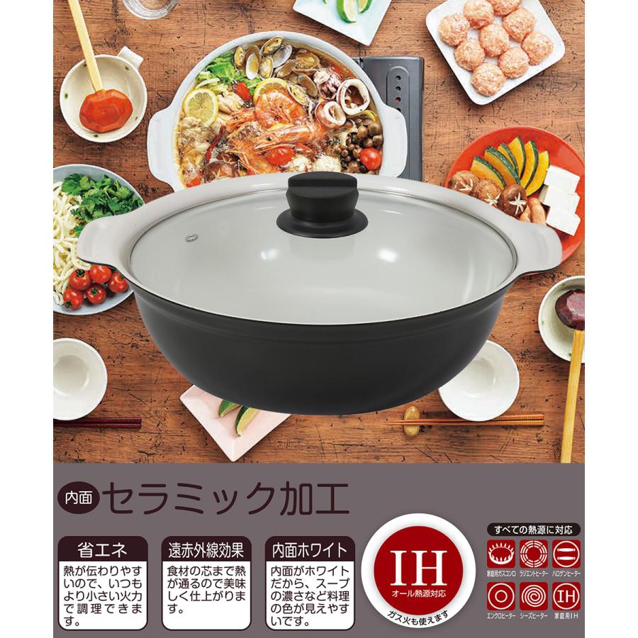 FMC ガラス蓋付き鍋 直径約26cm 深さ約7cm 未使用 卓上鍋 26cm ガラス蓋付 NQ-0054 セラミック IH ベストコ | なべ ふた