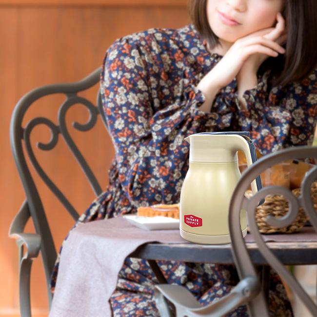 翌日発送可能 ステンレスポット 1l ベージュ おしゃれ 卓上 ポット 魔法瓶 保温ポット 保冷ポット 保温 保冷 1リットル ステンレスジャグ 水筒 ティーポット コーヒー お茶 Wantannas Go Id