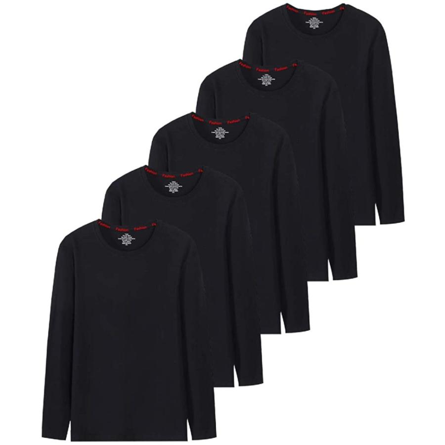 インナーシャツ メンズ Tシャツ５枚組 Xl 日本m クルーネック春秋冬 ブラック 抗菌防臭加工 綿100 肌着 長袖 黒 Sale 長袖