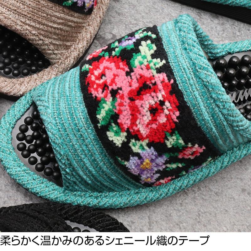 送料無料 日本製 シェニール織 健康スリッパ 健康サンダル ヘルシースリッパ 足つぼ ルームシューズ バラ柄 ローズ柄 爆買 |  | 05