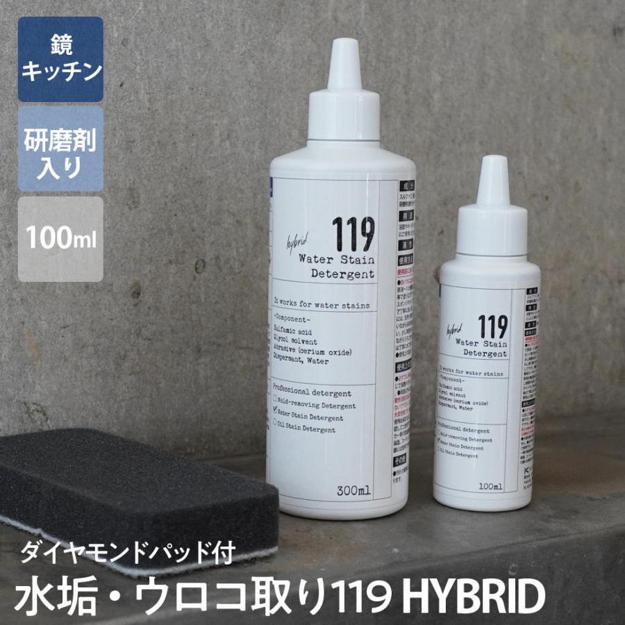 水垢・ウロコ取り119 HYBRID 研磨剤入り 100ml ダイヤモンドパッド付き 