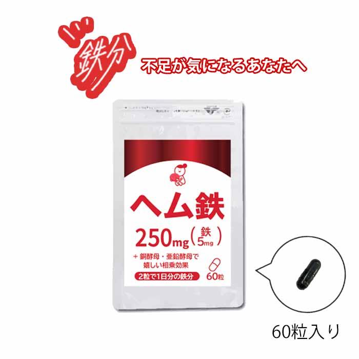 ヘム鉄 60粒入 約1ヶ月分 2粒で1日分の鉄分 鉄不足が気になる方に