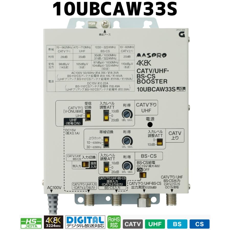 ASPRO 4Kデジタル受信機 10UBCAW33S マスプロ 4K・8K対応 CATV/UHF/ BS・CSブースター 33dB