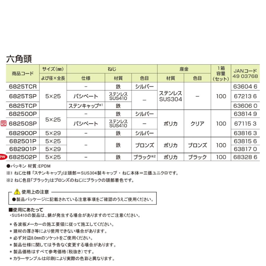若井産業 波板用ビス 鉄板小波用 鉄骨下地用 ポリカブロンズ 5×25 500