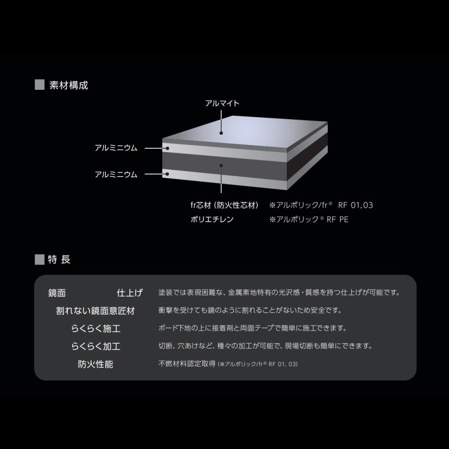 割れない鏡 ALPOLIC fr RF 01 ミラー 300x600mm アルポリック 軽量